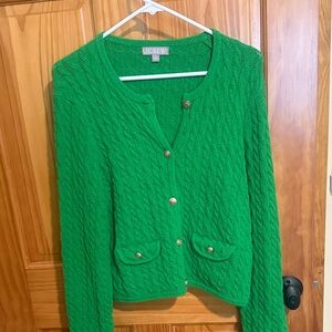 J. Crew Vibrant Green Cable Knit Cardigan
